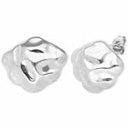 Appr&ecirc;ts en acier Inox boucles d'oreilles / puces d&rsquo;oreilles irr&eacute;gulier avec anneau Argent&eacute;