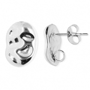 Appr&ecirc;ts en acier Inox boucles d'oreilles / puces d&rsquo;oreilles ovale avec anneau Argent&eacute;
