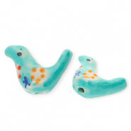 Perles en c&eacute;ramique oiseau Turquoise-multicolore