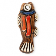 Pendentif en céramique poisson Marron-blanc-bleu foncé-rouge