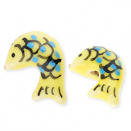 Perles en c&eacute;ramique poisson Jaune-bleu-noir