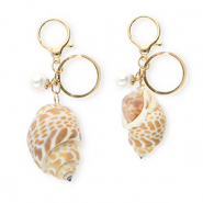 Porte-cl&eacute;s coquille avec perle Marron cuivr&eacute;-dor&eacute;