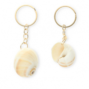 Porte-cl&eacute;s coquille Beige cr&egrave;me-dor&eacute;