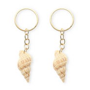 Porte-cl&eacute;s coquille Marron beige-dor&eacute;