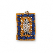Breloques en tissu faites main poisson Marron-bleu fonc&eacute;-argent&eacute;-dor&eacute;
