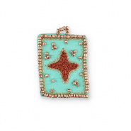 Breloques en tissu faites main etoile Turquoise-marron-dor&eacute;