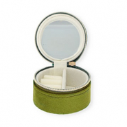 Bo&icirc;te &agrave; bijoux de voyage avec miroir rond Vert olive
