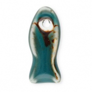 Perles en céramique poisson Bleu sarcelle foncé-marron