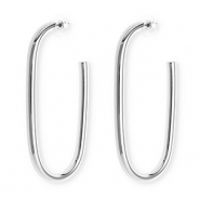 Boucles d'oreilles / puces accroche-regard ovale avec tige en acier inoxydable Argenté