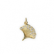 Métal TQ laiton breloques feuille de Ginkgo avec strass Doré-transparent