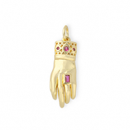 Métal TQ laiton breloques "OK" avec strass Doré-rose