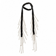 Collier ras de cou en organza avec perles en verre Noir-dor&eacute;