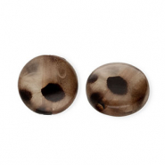 Perles acryliques rondelle avec imprim&eacute; l&eacute;opard Marron transparent-marron fonc&eacute;