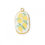 Breloques en céramique ovale avec citrons Doré-blanc-jaune-vert