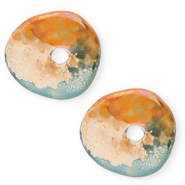 Perles en c&eacute;ramique DQ grecque donut Vert clair-orange
