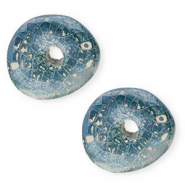 Perles en c&eacute;ramique DQ grecque donut mosa&iuml;que Bleu vif-blanc cass&eacute;-lilac