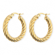 BY31® Boucles d'oreilles / créoles en acier Inox torsadé Doré