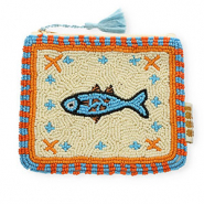 BY31® Trousse poisson avec étoile Bleu claro-orange-blanc cassé-noir