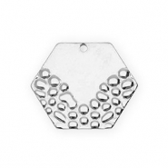 Breloques en acier Inox hexagone Argent&eacute;