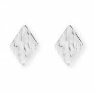 Apprêts en acier Inox boucles d'oreilles / puces d’oreilles losange avec anneau Argenté