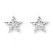 Apprêts en acier Inox boucles d'oreilles / puces d’oreilles étoile avec anneau Argenté