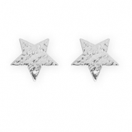 Apprêts en acier Inox boucles d'oreilles / puces d’oreilles étoile avec anneau Argenté