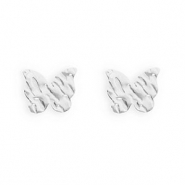 Apprêts en acier Inox boucles d'oreilles / puces d’oreilles papillon avec anneau Argenté
