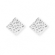 Apprêts en acier Inox boucles d'oreilles / puces d’oreilles carré avec anneau Argenté