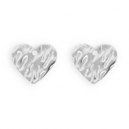 Apprêts en acier Inox boucles d'oreilles / puces d’oreilles coeur avec anneau Argenté