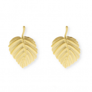 Apprêts en acier Inox boucles d'oreilles / puces d’oreilles feuille avec anneau Doré