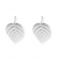 Apprêts en acier Inox boucles d'oreilles / puces d’oreilles feuille avec anneau Argenté