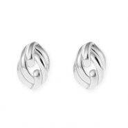 Apprêts en acier Inox boucles d'oreilles / puces d’oreilles ovale avec anneau Argenté