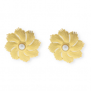 Apprêts en acier Inox boucles d'oreilles / puces d’oreilles fleur avec imitation perle avec anneau Doré-blanc