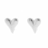 Apprêts en acier Inox boucles d'oreilles / puces d’oreilles coeur avec anneau Argenté