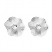 Apprêts en acier Inox boucles d'oreilles / puces d’oreilles fleur avec anneau Argenté