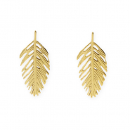 Apprêts en acier Inox boucles d'oreilles / puces d’oreilles feuille avec anneau Doré