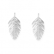 Apprêts en acier Inox boucles d'oreilles / puces d’oreilles feuille avec anneau Argenté