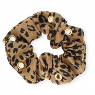 Elastique pour cheveux chouchou imprimé léopard avec anneaux Marron bronze-noir-doré