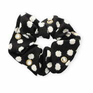 Elastique pour cheveux chouchou pois avec anneaux Noir-blanc-doré