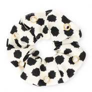 Elastique pour cheveux chouchou pois avec anneaux Blanc-noir-doré