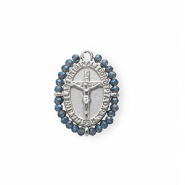 Breloques en acier Inox médaillon ovale avec crucifix Argenté-bleu