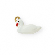 Breloques en acier Inox émail cygne Doré-blanc-rouge