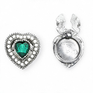 Cache-boutons coeur avec imitations perles Argenté-vert émeraud-blanc