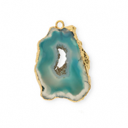 Breloque en pierre naturelle Agate Bleu sarcelle-doré