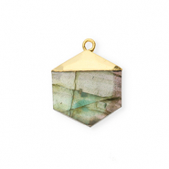 Breloque en pierre naturelle Labradorite hexagone Gris-doré