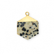 Breloque en pierre naturelle Jaspe Dalmatien hexagone Greige-noir-doré