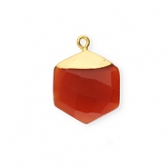 Breloque en pierre naturelle Calcédoine hexagone Orange brûlée-doré