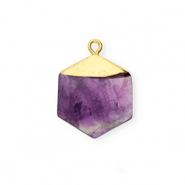 Breloque en pierre naturelle Améthyste hexagone Violet-doré