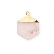 Breloque en pierre naturelle Quartz hexagone Rose clair-doré