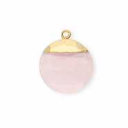 Breloque en pierre naturelle Quartz rond Rose clair-doré